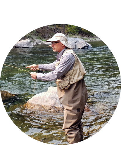 Randy Ward fun photo cast fly fishing pool in middle of stream.