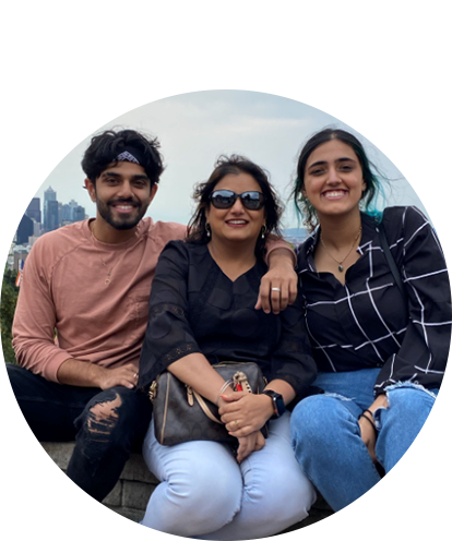 Deepa Rao posing with son and daughter.